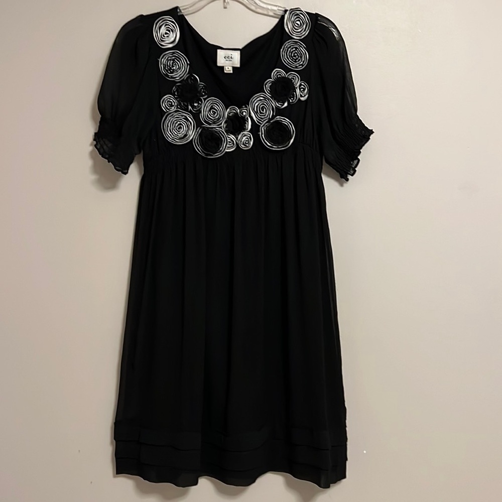 Black Chiffon Babydoll Dress - Floral‎ Bodice Size 8